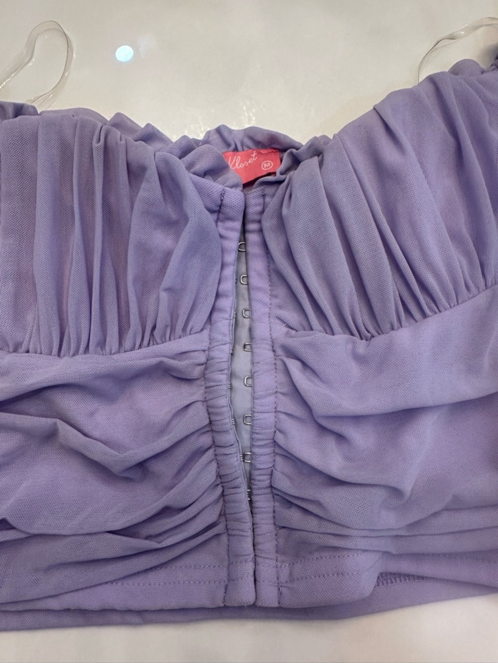 Lavender Ruched Off-Shoulder Crop Top - Picture 3 of 4